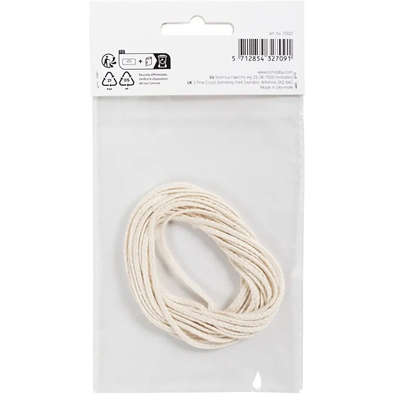 Docht , Geeignet für getauchte Kerzen (Durchm. 30 mm) und geformte Kerzen (Durchm. 80–100 mm) , B 2 mm, 100 g, 3 m/ 1 Pck