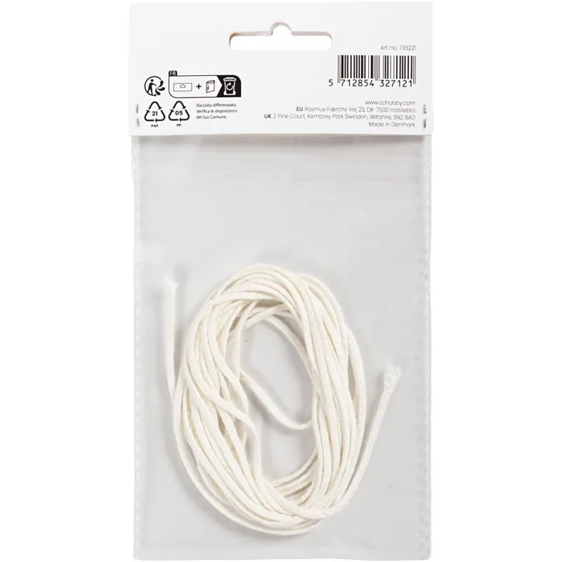 Docht für Kerzen aus Stearin, Geeignet für geformte Kerzen mit einem Durchmesser von 50–70 mm , 100 g, 3 m/ 1 Pck