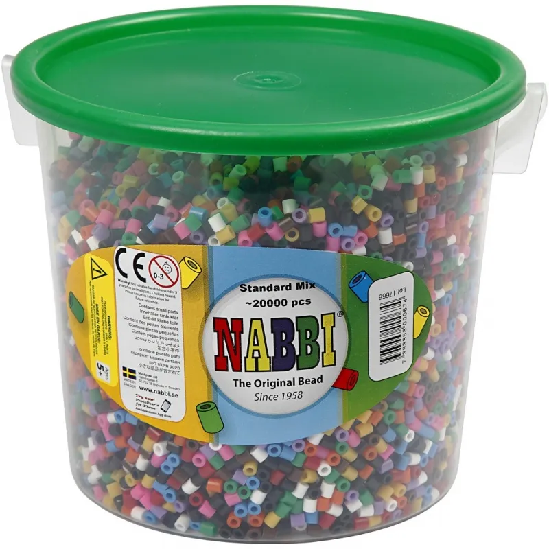 Bügelperlen, Größe 5x5 mm, Lochgröße 2,5 mm, medium, Standard-Farben, 20000 Stk/ 1 Eimer