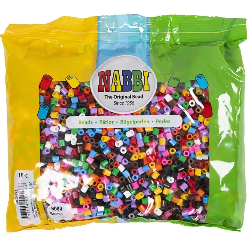 Bügelperlen, Größe 5x5 mm, Lochgröße 2,5 mm, medium, Standard-Farben, 6000 Stk/ 1 Pck