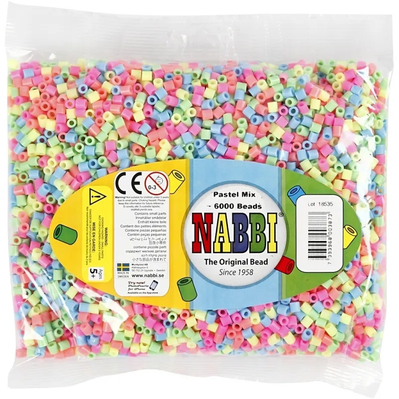 Bügelperlen, Größe 5x5 mm, Lochgröße 2,5 mm, medium, Pastellfarben, 6000 Stk/ 1 Pck