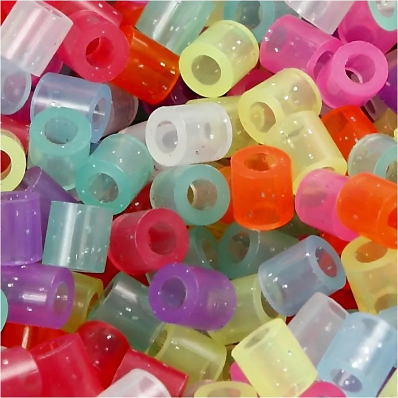 Bügelperlen, Größe 5x5 mm, Lochgröße 2,5 mm, medium, Glitter-Farben, 6000 Stk/ 1 Pck