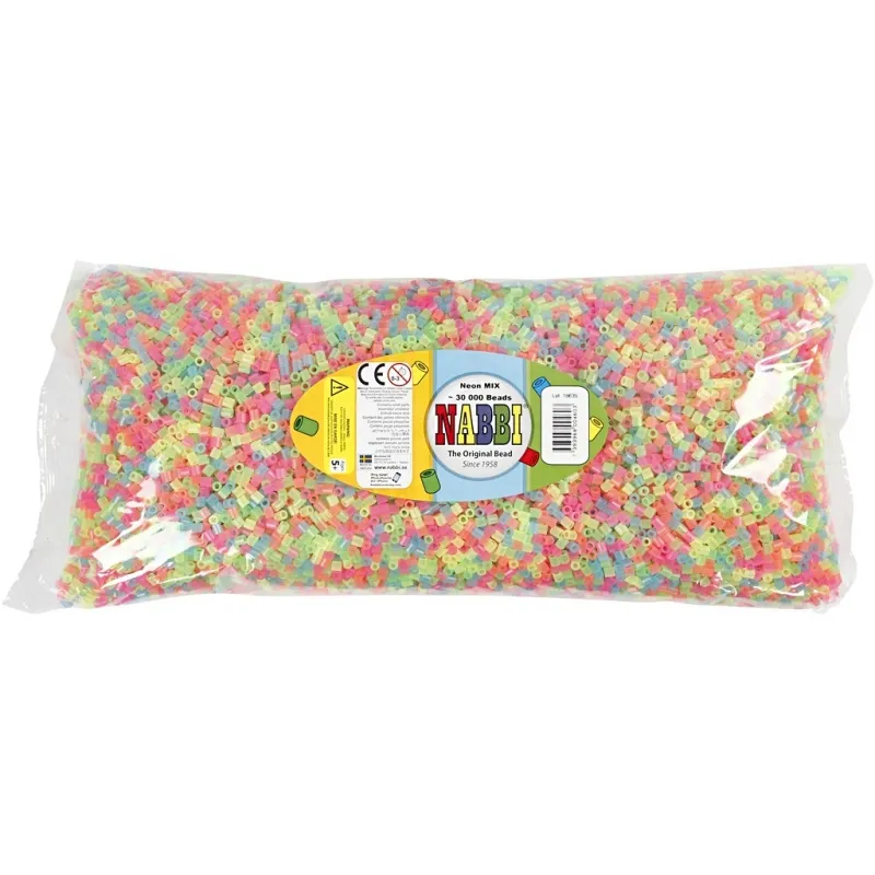 Bügelperlen, Größe 5x5 mm, Lochgröße 2,5 mm, medium, Neonfarben, 30000 Stk/ 1 Pck