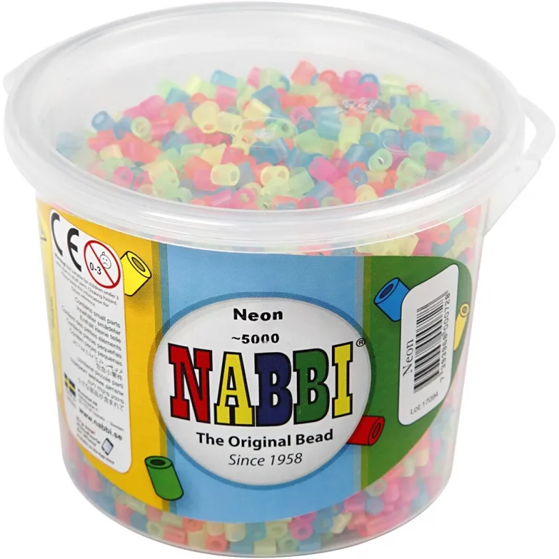 Bügelperlen, Größe 5x5 mm, Lochgröße 2,5 mm, medium, Neonfarben, 5000 Stk/ 1 Eimer
