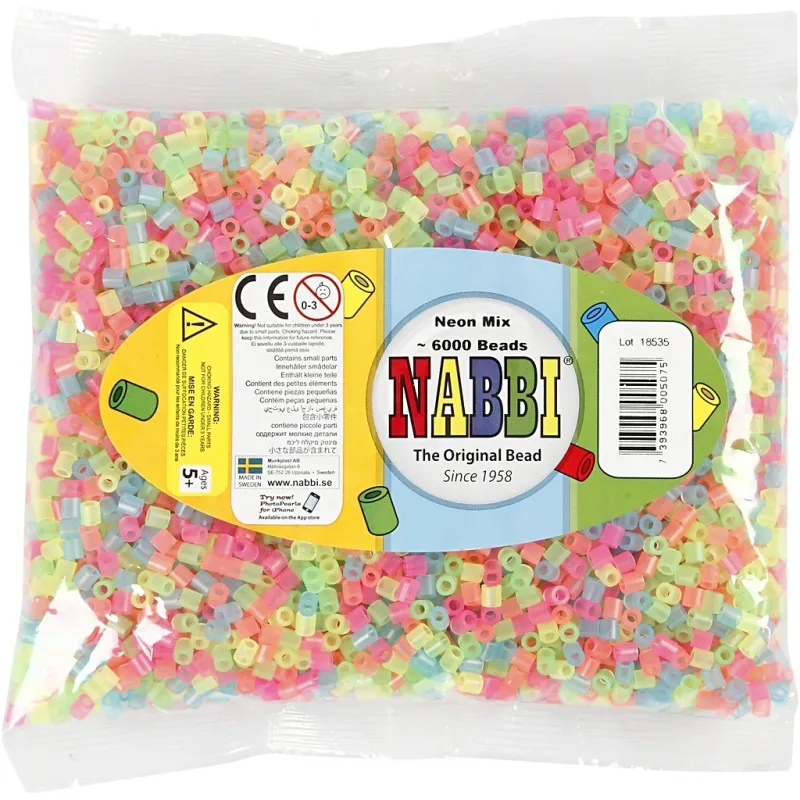 Bügelperlen, Größe 5x5 mm, Lochgröße 2,5 mm, medium, Neonfarben, 6000 Stk/ 1 Pck
