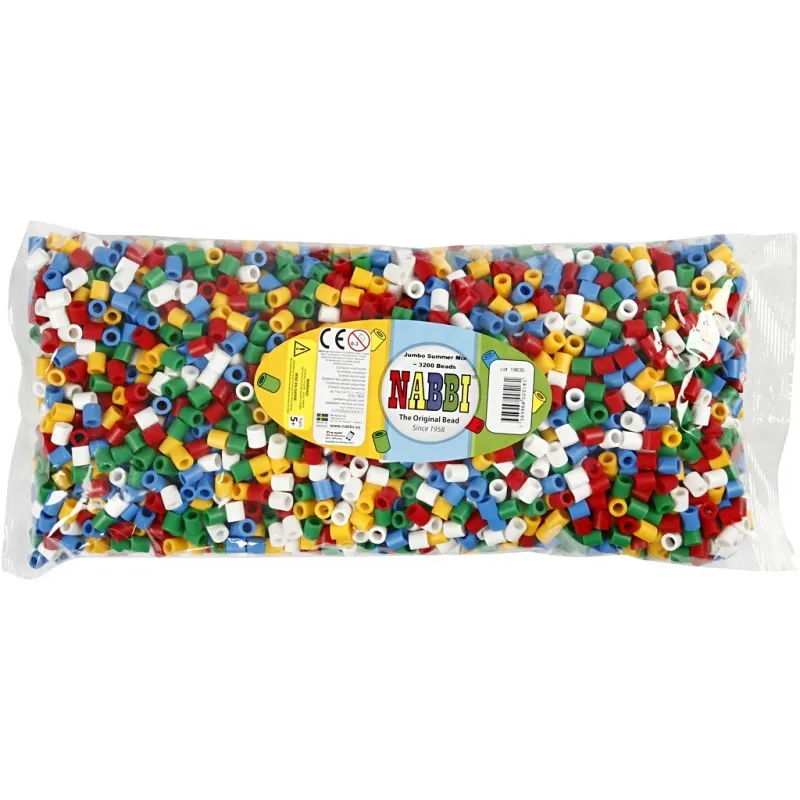 Bügelperlen, Größe 10x10 mm, Lochgröße 5,5 mm, JUMBO, Standard-Farben, 3200 sort./ 1 Pck
