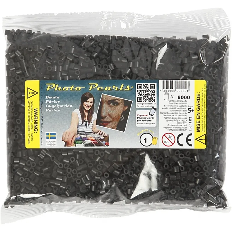 Fotoperlen, Größe 5x5 mm, Lochgröße 2,5 mm, medium, Schwarz (1), 6000 Stk/ 1 Pck