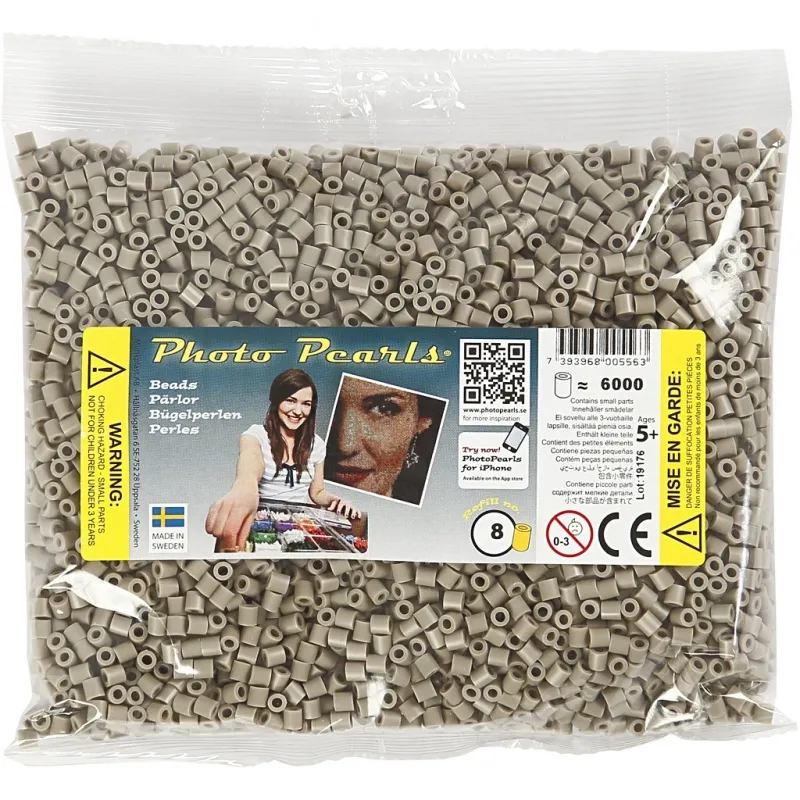 Fotoperlen, Größe 5x5 mm, Lochgröße 2,5 mm, medium, Aschgrau (8), 6000 Stk/ 1 Pck