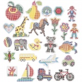 Steckplatte, Geometrische Figuren, Tiere, Kinder/Blumen und Verkehr, Größe 7x7,5-14x16 cm, medium, Transparent, 4x10 Pck/ 1 Pck
