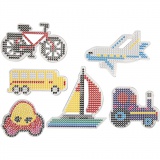 Steckplatte, Auto, Flugzeug, Boot, Traktor, Bus und Fahrrad, Größe 9x9,5+11x16 cm, medium, 6 Stk/ 1 Pck