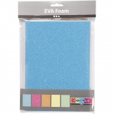 Moosgummi-Blätter, A5, Blatt 150x210 mm, Dicke 2 mm, Sortierte Farben, 5 Bl./ 1 Pck