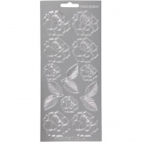 Sticker, Rosen, Blatt 10x23 cm, Silber, 1 Bl.