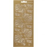 Sticker, Rosen, Blatt 10x23 cm, Gold, 1 Bl.