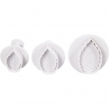 Ausstecher mit Stempelgriff, Blatt, 3,4+4,4+4,9 cm, Weiß, 3Stk/ 1 Pck