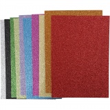 Moosgummi, A4, Blatt 210x297 mm, Dicke 2 mm, Glitter, Sortierte Farben, 10 Bl. sort./ 1 Pck