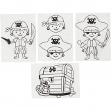 Plastikschrumpfplatten mit Motiven, Piraten, Blatt 10,5x14,5 cm, Dicke 0,3 mm, Matt transparent, 4 Bl./ 1 Pck