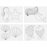 Plastikschrumpfplatten mit Motiven, Meerjungfrau, Blatt 10,5x14,5 cm, Dicke 0,3 mm, Matt transparent, 4 Bl./ 1 Pck