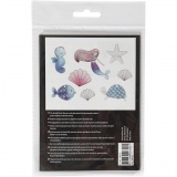 Plastikschrumpfplatten mit Motiven, Meerjungfrau, Blatt 10,5x14,5 cm, Dicke 0,3 mm, Matt transparent, 4 Bl./ 1 Pck