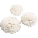 Seidenpapier-Pompons, D 20+24+30 cm, 16 g, Weiß, 3 Stk/ 1 Pck