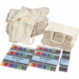 Henkel-Stofftaschen und Zugband-Stoffbeutel mit Filzstiften zum Bemalen, Größe 27,5x30 cm, Sortierte Farben, 1 Set