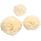 Seidenpapier-Pompons, D 20+24+30 cm, 16 g, Naturweiß, 3 Stk/ 1 Pck