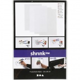 Plastikschrumpfplatten, Blatt 20x30 cm, Dicke 0,3 mm, Glänzend transparent, Matt transparent, Mattweiß, 4 Bl./ 1 Pck