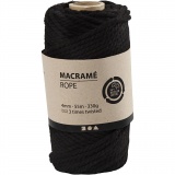 Macramé-Kordel, L 55 M, D 4 mm, Schwarz, 330 g/ 1 Rolle