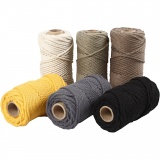 Macramé-Kordel, L 55 M, D 4 mm, Sortierte Farben, 6x330 g/ 1 Pck