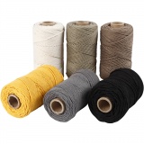 Macramé-Kordel, L 198 m, D 2 mm, Sortierte Farben, 6x330 g/ 1 Pck