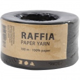 Papierbast (Raffia), B 7-8 mm, Schwarz, 100 m/ 1 Rolle