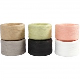 Papierbast (Raffia), B 7-8 mm, Sortierte Farben, 6x100 m/ 1 Pck