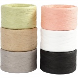 Papierbast (Raffia), B 7-8 mm, Sortierte Farben, 6x100 m/ 1 Pck