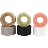 Papierbast (Raffia), B 7-8 mm, Sortierte Farben, 6x100 m/ 1 Pck