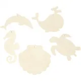 Meerestiere zum Aufhängen, Seepferdchen, Schildkröte, Delfin, Muschel und Wal, H 5-10 cm, B 5-10 cm, Lochgröße 3 mm, Dicke 2 mm, 5 Stk/ 1 Pck