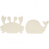 Meerestier-Figuren, Krabbe und Wal, H 9,5-12 cm, B 16 cm, Dicke 1,2 cm, 2 Stk/ 1 Pck