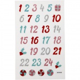 Glitzer-Sticker, Advent-Zahlen, Blatt 10x16 cm, 1 Bl.