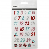 Glitzer-Sticker, Advent-Zahlen, Blatt 10x16 cm, 1 Bl.
