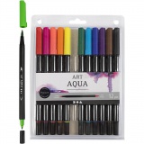 Aquarell-Marker, Strichstärke 2+4-8 mm, Standard-Farben, 12 Stk/ 1 Pck