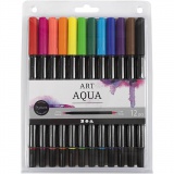 Aquarell-Marker, Strichstärke 2+4-8 mm, Standard-Farben, 12 Stk/ 1 Pck