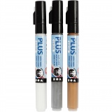 Plus Color Marker, L 14,5 cm, Strichstärke 1-2 mm, Gold, Silber, Naturweiß, 5,5 ml, 3 Stk/ 1 Pck