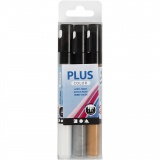 Plus Color Marker, L 14,5 cm, Strichstärke 1-2 mm, Gold, Silber, Naturweiß, 5,5 ml, 3 Stk/ 1 Pck