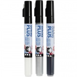 Plus Color Marker, L 14,5 cm, Strichstärke 0,7 mm, Schwarz, Naturweiß, Regengrau, 5,5 ml, 3 Stk/ 1 Pck
