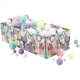 Pompons, D 15-40 mm, Glitter, ca. 400 Stk, Pastellfarben, 400 g/ 1 Pck