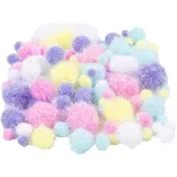 Pompons, D 15-40 mm, Glitter, ca. 75 Stk, Pastellfarben, 62 g/ 1 Pck