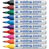Edding Permanent-Marker, Nr. 2000, Strichstärke 1,5-3 mm, Sortierte Farben, 10 Stk/ 1 Pck