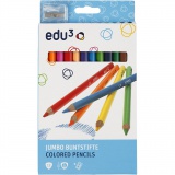 edu3 Jumbo-Buntstifte, Dicke 10 mm, Mine 5 mm, Sortierte Farben, 12 Stk/ 1 Pck