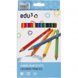 Edu Jumbo Buntstifte, Dicke 10 mm, Mine 5 mm, Sortierte Farben, 12 Stk/ 1 Pck