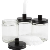 Deckelgläser mit Kerzenhalter und Kerzen, H 15 cm, D 9.5 cm, Größe 15 cm, 6 Set/ 1 Pck