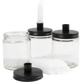 Deckelgläser mit Kerzenhalter und Kerzen, H 15 cm, D 9.5 cm, Größe 15 cm, 6 Set/ 1 Pck
