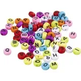 Runde Buchstabenperlen, D 7 mm, Lochgröße 1-2 mm, ca. 200 Stk, Sortierte Farben, 25 g/ 1 Pck